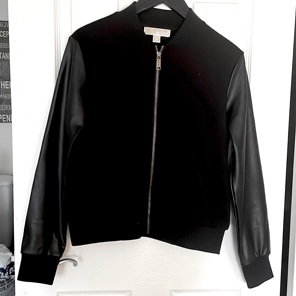 NWOT Michael Kors Faux Leather Sleeve Black Jacket